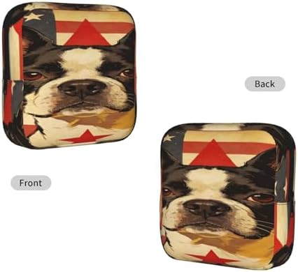 Reusable Menstrual Cup Pouch Boston Terrier On American Flag, Compact Polyester Period Bag, Multifunctional Storage Organizer for Purse and Travel