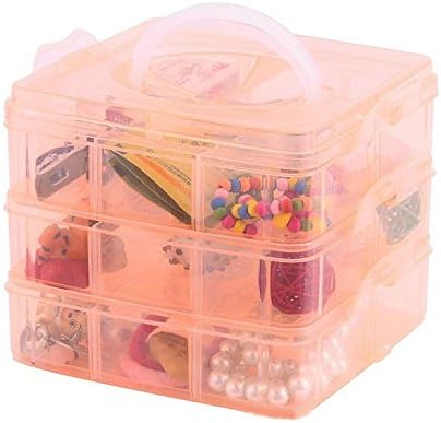 Kamay's Medium 3 Tier Stackable Adjustable Compartment Slot Bead Craft Jewellery Tool Storage Organiser Snap-lock Tray Container, with 18 Compartments, Container Box Orange