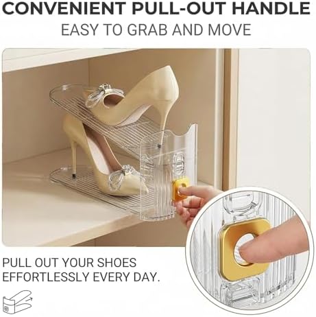 FUSHITON Shoe Organizer for Closet, Stackable Shoe Rack with 3 Adjustable Heights, Double Layer Space Saving Clear Holder for Small Apartment and Dorm Room, 10 Pack