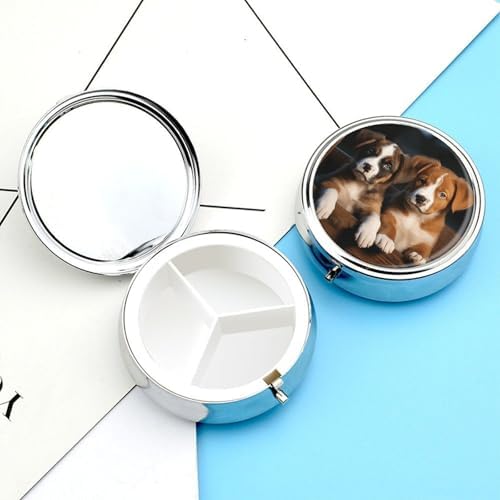 Puppies Dogs Pets Animals Pill Case with 3 Compartments Round Pill Box Cute Travel Pills Container Mini Pills Organizer Pocket Mini Medicine Storage for Storing Vitamins Supplements