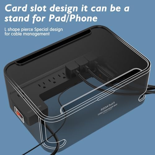 Power Strips with Cable Management Box, Surge Protector, Black | Cord Organizer with 8 Outlets 3 USB Ports Switch Control, 6.6 ft Plug Extension Cord, Charging Station for Dorm, Office, Home