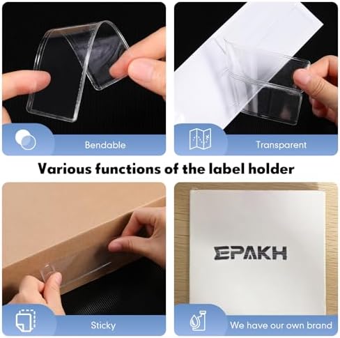 Epakh 50 Pcs Self Adhesive Label Holders 1.2 x 4.3 in Shelf Tag Pockets | Insert Card Sleeves for Storage Bin Shelving Warehouse Office Retail Drawer Mailbox Organization Identification