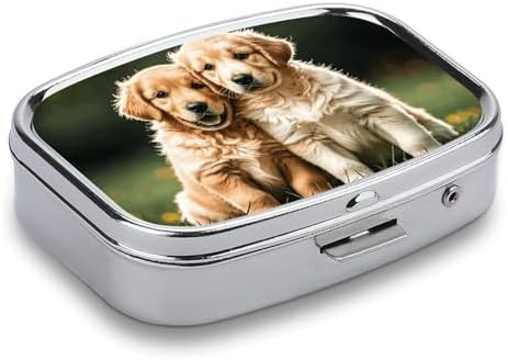 Pill Organizer, Portable Pill Box, Travel 7 Day Pillcase Golden Retriever Dogs Puppies Pets Medicine Organizer 2 Compartments Medicine Container for Vitamins, Medications, Fish Oil and Supplements