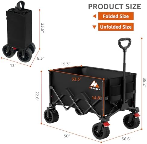 Folding Wagon Cart with Wheels Foldable - Collapsible Wagons Carts Heavy Duty, Fold Up Portable Utility Wagon for Grocery Beach Fishing Camping Shopping, Carrito para Cargar Cosas Con Ruedas(180L)