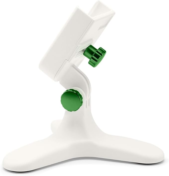 WeatherTech DeskFone in White - Adjustable, Universal Cell Phone Holder Mount Stand for Desk, Counter, Table - Tripod Design for iPhone & Smartphone Charging - Forest Green Metal Knobs