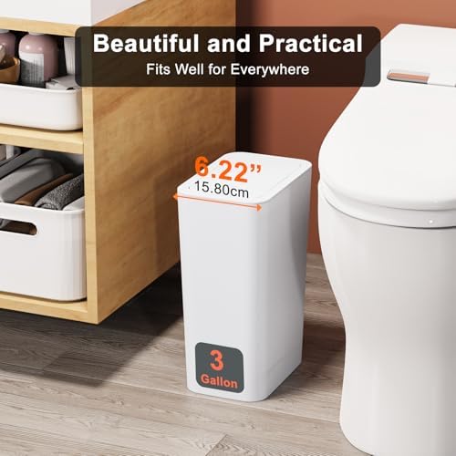 N. NETDOT 3 Pack 3 Gallon Small Trash Can with Lid, Bathroom Garbage Can with Pop-Up Lid, Waste Basket for Bathroom, Kitchen, Bedroom, Powder Room, Craft Room, Office, College (Off White)