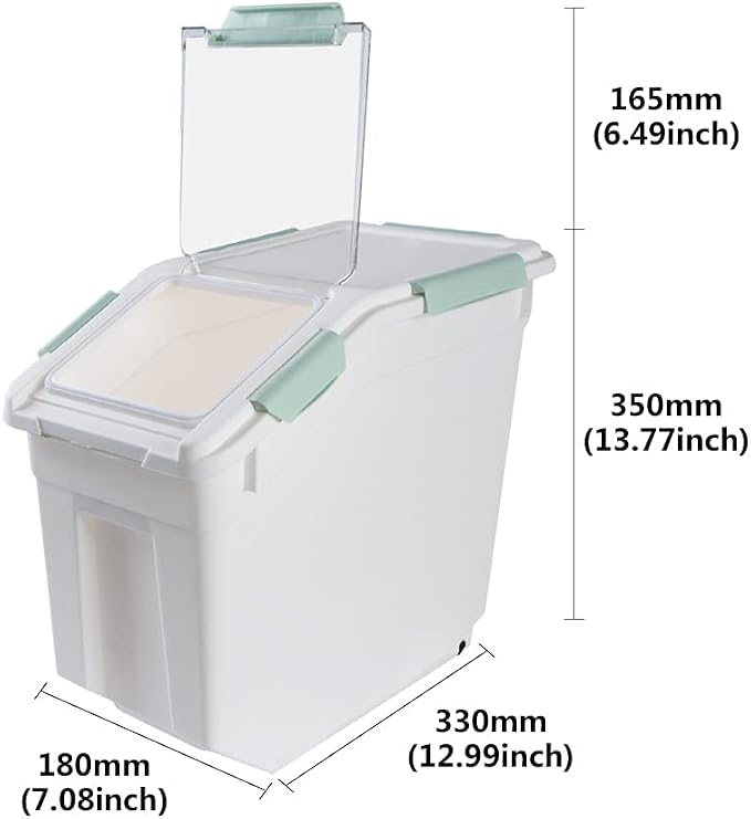 25lb Airtight Flour Storage Container, Cyan | Includes Wheels & Scoop, 2-Pack, for Rice/Grain, Seal Locking Lid