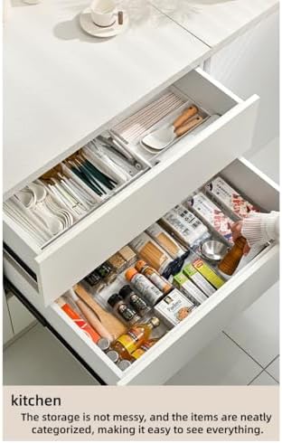 9 Compartments 4-Way Expansion Drawer Storage Box - Removable Divider for Space Saving and Organization for Cosmetics, Kitchen Utensils and Office Desk Essentials