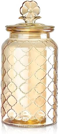 Joeyan 45 oz Amber Glass Storage Jar with Airtight Glass Lids, Vintage Embossed Food Container, Decorative Kitchen Canister Organizer for Candy, Flour, Coffee Bean, Pet Treats