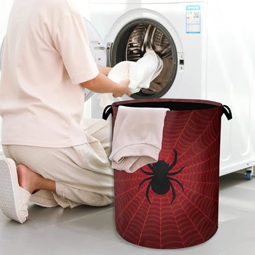 Halloween Spider Web Laundry Hamper,Dirty Clothes Laundry Basket with Handles Waterproof Oxford Cloth Storage Basket for College Dorms Bathroom Bedroom 16" x 20.8"