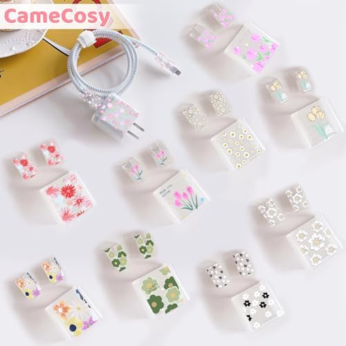 Cute Cable Protector for iPhone 18W/20W Adapter Charger with Kawaii Bunny Tulips Design, Soft TPU Clear Cord Wire Saver Data Line Cable Case Charger Protector for iPhone 11 12 13 14 15 Pro Max