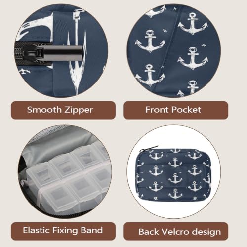 Travel Pill Organizer Hand Drawn Nautical Anchor Small Pill Case
