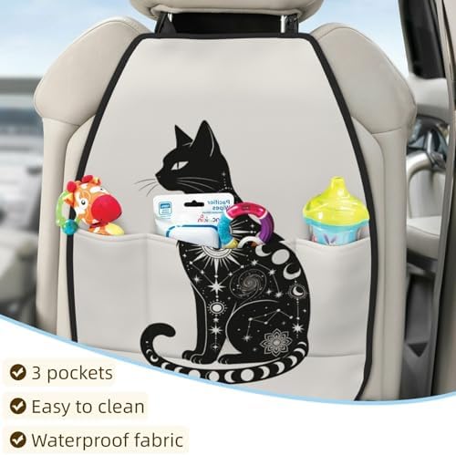 Car Seats Back Protector 2 PCS - Galaxy Cat | with 3 Storage Pockets, Shield Seats From Dirt, Mud Scratches, Fits Cars SUVs Trucks and Jeeps