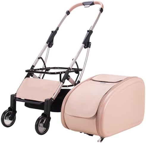 Foldable Pet Stroller，Pet Stroller with 4 Wheels, Travel Carrier for Small，Medium Dogs Cats up to 33lbs,Detachble Portable Bag(Pink)