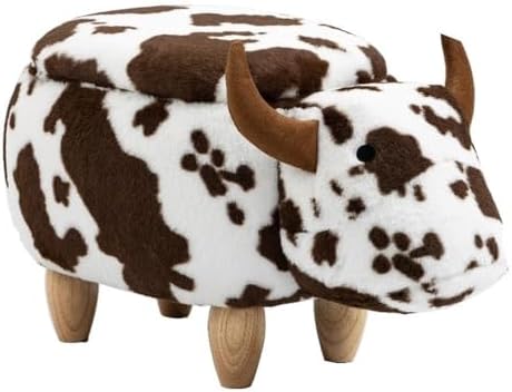 Home 2 Office Cow Ottoman for Kids' Bedroom, Playroom, Nursery, and Living Room, Animal Ottoman with Storage, Footstool for Kids, Brown Cow Print