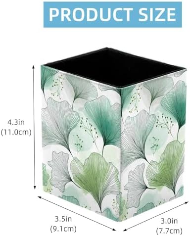 Ginkgo Leaves Pen Holder for Desk Decor, Rectangular PVC Leather Pencil Cup for Desk Pen Organizer, Makeup Brush Holder for School, Home, Office