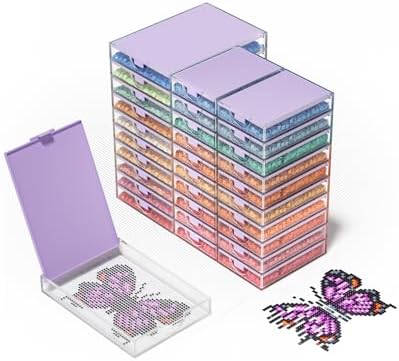 CATEARED Trabricks 2-in-1 Stackable Diamond Art Trays With Lids, Diamond Art Storage, Craft and Bead Storage Organizer & Line-Up, Box Package (Clear Purple, 30 piece Tray Kit)