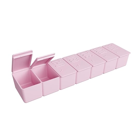 Ezy Dose Weekly (7-Day) Pill Organizer, Large Medicine Planner, Pink | Compact Daily Vitamin & Supplement Medicine Case, Pop Up Compartments, Embossed Matte Design, Travel-Friendly, BPA-Free