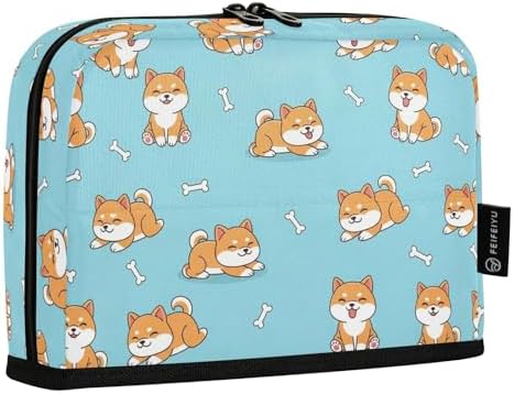Emelivor Pets Dogs Shiba Blue Print Large Capacity Pencil Case Stand Up Pencil Pouch for School Office Aesthetic Pen Organizer Bag with Pockets Portable Stationery Bag for Kids Adults Boys Girls