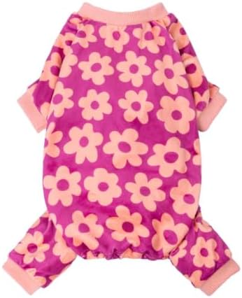 Fitwarm Flower Fleece Dog Pajamas, Warm Winter Dog Clothes for Small Dogs Girl, Cozy Pet Onesie with Feet, Pink, XS