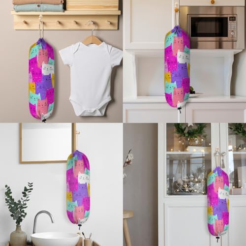 Pardick Plastic Bag Holder, Colorful Cartoon Cat Cute Grocery Bag Holder for Shopping Bags, Wall Mount Plastic Bag Storage Organizer Dispenser, Storage Holder for Home Kitchen Camper,A-17