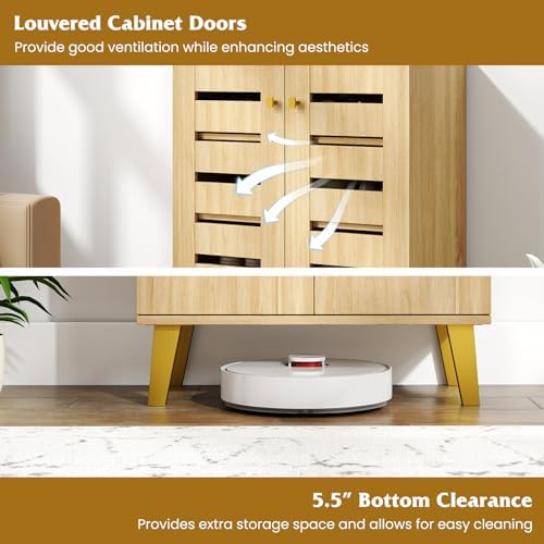 GIANTEX Shoe Cabinet with Doors, Modern Wooden Narrow Shoe Storage Cabinet | 4-Tier Freestanding Shoe Rack Cabinet with Ventilated Slatted Doors & Adjustable Shelves for Entryway, Hallway, Closet