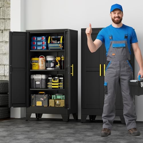 47" Metal Garage Storage Cabinet with 2 Doors and 3 Adjustable Shelves,Metal Storage Cabinets,Steel Tool Cabinets for Home,Office,Garage,Warehouse (Black, 47''H x 24''W x 12''D)