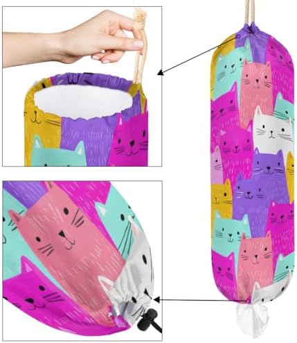 Pardick Plastic Bag Holder, Colorful Cartoon Cat Cute Grocery Bag Holder for Shopping Bags, Wall Mount Plastic Bag Storage Organizer Dispenser, Storage Holder for Home Kitchen Camper,A-17