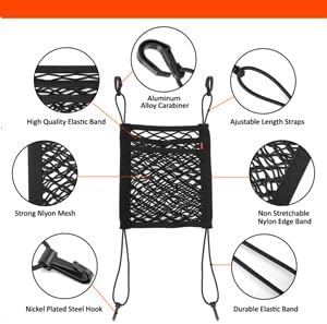 3-Layer Car Mesh Organizer, Seat Back Net Bag | Barrier of Backseat Pet Kids, Cargo Tissue Purse Holder, Driver Storage Netting Pouch, Upgrade Stretch Length