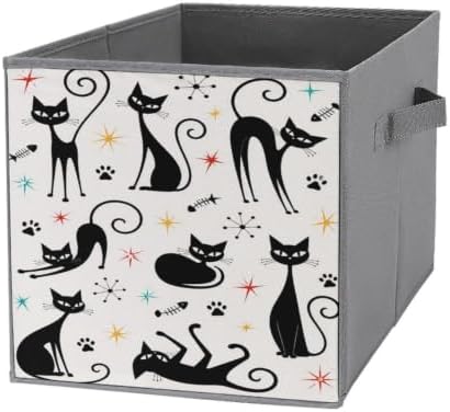 Black Cats And Stars Cartoon Storage Bin with Handles, Oxford Fabric Foldable Storage Cube Organizer for Clothes, Towels, Bedroom, Living Room, Home Organization