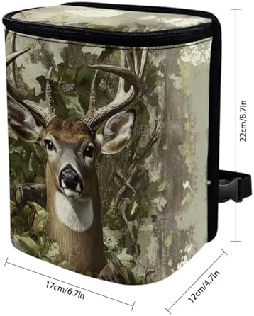 DISNIMO Hunting Camo Deer Car Trash Can with Lid Collapsible Reusable Car Garage Bag Trash Bin, Automotive Garbage Can,Car Accessories Interior Car Organizer, Black