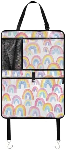 1 Pack Back Seat Car Organizer with Storage Pockets Kick Mats Back Seat Protector Hanging Car Organizer Automotive Seat Back Cover Organizers Gradient Cute Rainbows