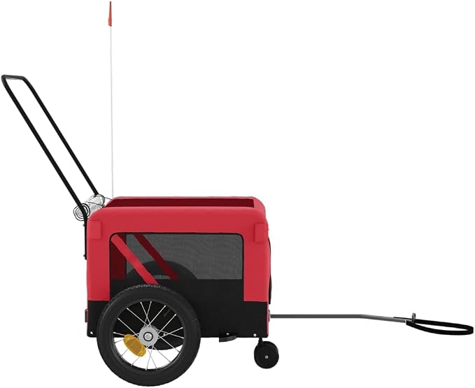 Pet Bike Trailer for Small Dogs, Foldable Bicycle Cargo Trailer with Push Bar, Mesh Windows, Reflectors, and Safety Flag, 66 lbs Capacity, Red