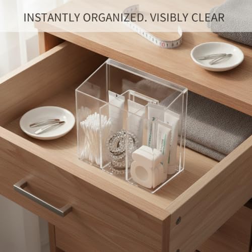 Quick-Access Clear PET Storage Box with Dividers, Easy-to-Clean Organizer for Bathroom Drawers and Vanities (1 Piece)