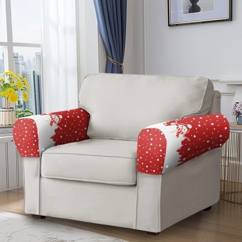 Couch Arm Covers Christmas Santa Armrest Covers for Sofa Washable Armchair Slipcovers for Recliner Red Furniture Protector for Home Daily Christmas Decoration