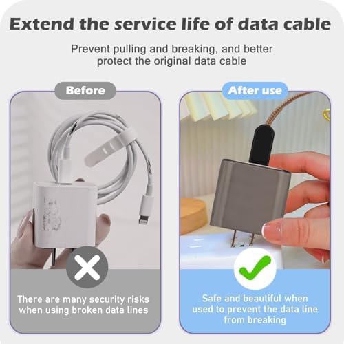 CameCosy Phone Cable Protector for iPhone 18W/20W USB-C Charger, Unique Design Clear Black Cover, Translucent Silicone Data Line Cable Cover Wire Saver for iPhone