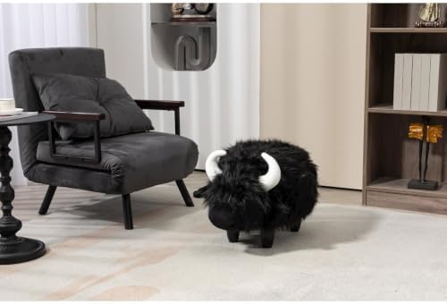 Home 2 Office Harry The Cow Ottoman with Storage for Bedroom Playroom or Recreation Room Decor Soft Animal-Shaped Furniture with Wooden Legs White