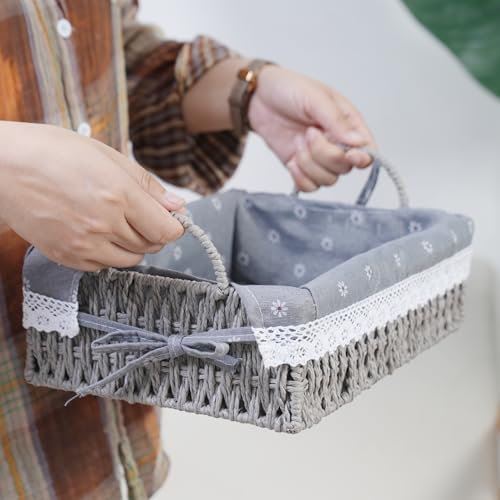 Set of 2 Paper Rope Storage Baskets with Handles & Liners