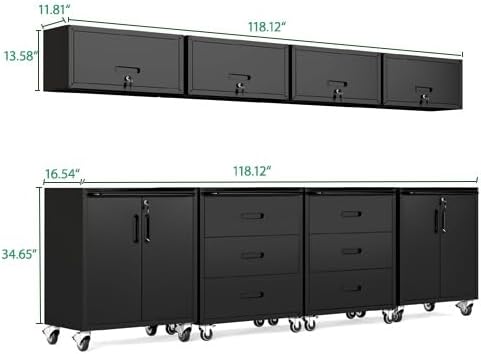Garage Cabinet System | Heavy Duty Steel All-in-One Modular Garage Cabinet Set for Ultimate Workshop Organization | Easy Assembly Garage Storage Cabinets & Tool Bench