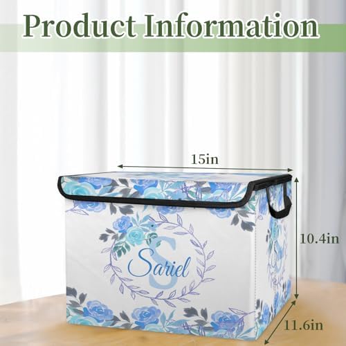 Blue Storage Bin with Lid Personalized Storage Baskets for Organizing Foldable Closet Organizers with Handles,Cute Basket for Boys Girls for Clothes Blanket Pet Dog Toy Basket Storage (1 Pack)