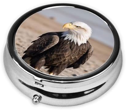 ZhongGuo Eagle Printed Pill Organizer,Round Travel Pill Organizer Mini Medicine Pill Box for Purse Iron Plating