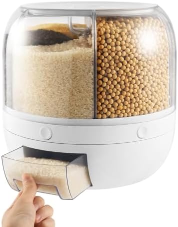 Grain Dispenser 360° Rotating Rice Dispenser 6 Grids Container Round Multigrain Grain Storage Tank for Home Kitchen Dry Food Dispenser for Peanut,Barley,Millet and Cereal