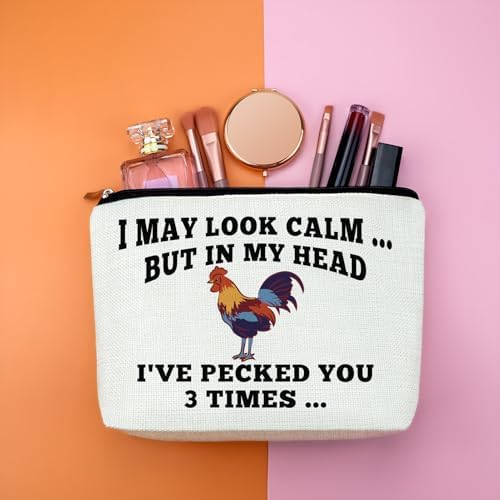 Chicken Lover Gifts Makeup Bag Funny Gifts for Women Farm Enthusiasts Sarcastic Present Chicken Rooster Gift for Farmer Cosmetic Bag with Zipper Chickens Themed Gift for Female Coworker Travel Pouch