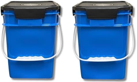 House Naturals 4 Gallon Square Food Grade Plastic Bucket with Lid, Made in USA (Pack of 2) BPA Free (Blue)