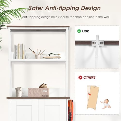 Pet Feeding Station Cabinet with Pull Out Bowls, Adjustable Shelves, Elevated Dog Cat Feeder, Storage Organizer, Side Hooks, Anti Tip Wall Anchor, Hidden Drawer, Leash Holder, Home Furniture