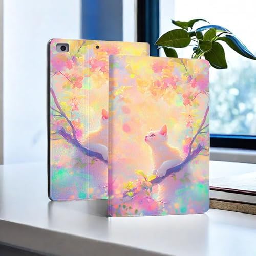 for Microsoft Surface Pro X/Pro X Plus-13 2019/2020/2021/2024 Tablet Case,Auto Wake/Sleep,Adjustable Stand Protective Cover - Cherry Blossom Cat