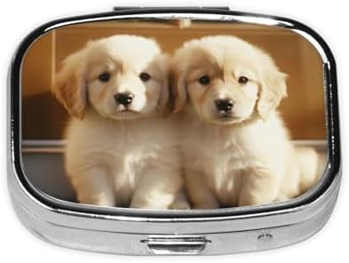 Pill Box 2 Compartment Medicine Pill Case for Pocket or Purse Mini Metal Pill Holder Cute Dog Pill Case Vitamin Organizer Portable Travel Pill Container to Hold Supplements Vitamins