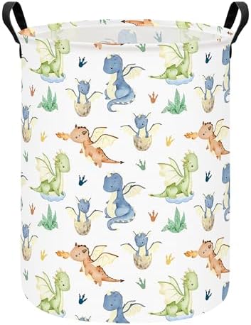Round Laundry Basket Collapsible Storage Hamper Parent-child Dragon | Waterproof Canvas Foldable Baskets with sturdy Handles Multi-scene Organizer for Home Play Bedroom Gift Bin