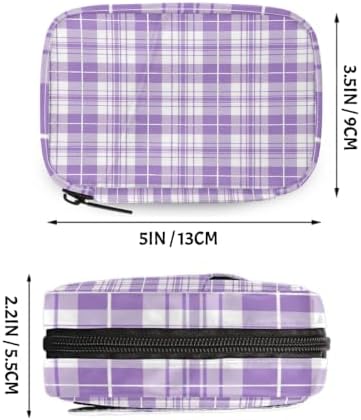 Travel Pill Organizer Purple White Plaid Pattern Small Pill Case