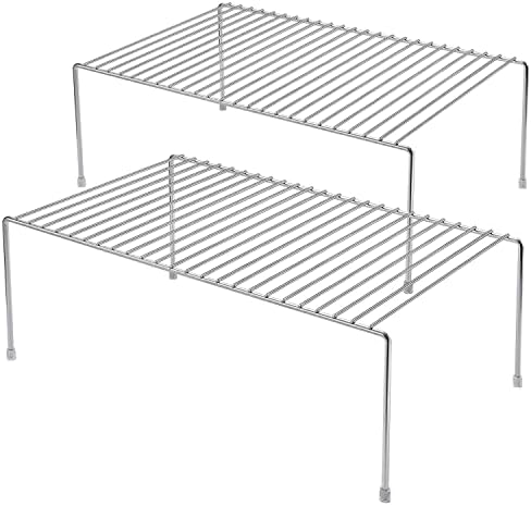 Kitchen Cabinet Shelf Organizer Set of 2, Medium (13 x 9.4 inch) Metal Wire Pantry Storage Shelves, Dish Plate Racks for Cabinets, Freezer, Counter, Cupboard Organizers and Storage, Chrome